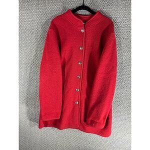 Talbots Vintage 100% Wool/Laine Red Long Jacket Peweter Buttons / Women's Large